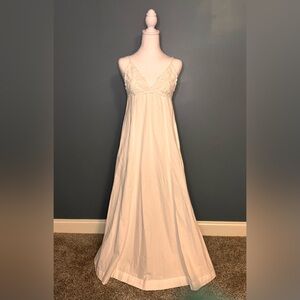 Free People White Boho Maxi Dress Crochet Top Gold Beaded Tassels Small